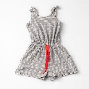 Paper Doll Striped Gray Romper with Red Tie